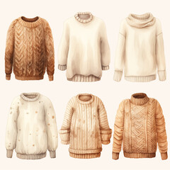 Wall Mural - set of women's knitted sweaters сreated with Generative Ai