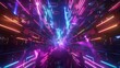Explore a futuristic music festival scene from an unexpected tilted angle view, showcasing holographic performances under neon lights in CG 3D rendering,