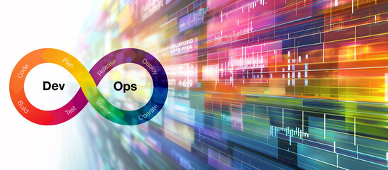 Wall Mural - infinity shape infographic template for devops business and marketing goals code data diagram create