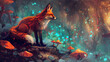 © Oleksandr - A fox with fiery colors prowling near an ethereal. sparkling ruby and emerald mushroom forest.