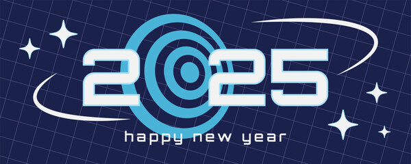 Wall Mural - y2k new year banner for 2025 year, greeting and invitation, calendar cover in 2000s techno aesthetic