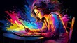 Abstract illustration of a woman painting a colorful background