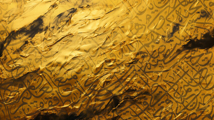 Wall Mural - Arabic calligraphy wallpaper on a Gold wall with a black interlocking background subtitles 