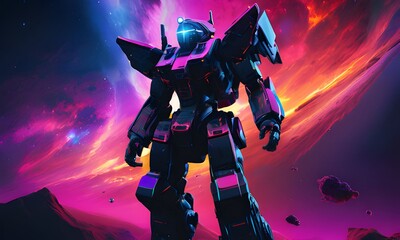 Wall Mural - silhouette of a robot at space with color vibrant hues
