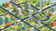 3d Isometric vector road and highway for city map.