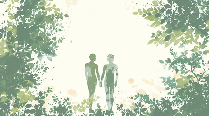 Wall Mural - Adam and Eve in the garden of eden concept