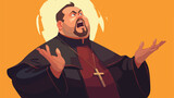Fototapeta  - A cartoon illustration of a priest with a surprised