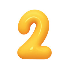 Number 2. Two Number sign yellow color. Realistic 3d design in cartoon balloon style. Isolated on white background. vector illustration