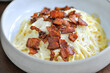 spaghetti , pasta or spaghetti carbonara or pasta carbonara with bacon