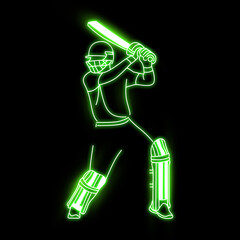 Wall Mural - Cricket player neon vector art green, blue, red. Cricket batsman neon art. Cricket Batsman, Neon light effect, full black background. 