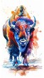 Colorful watercolor vertical design of bison bead portrait