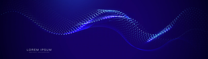 Fototapete - Abstract background with blue wavy geometric particle lines connection. Modern minimal trendy shiny lines pattern horizontal. Vector illustration