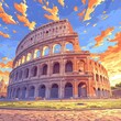 Awe-inspiring Rome Colosseum at sunset with vibrant sky and dramatic perspective.