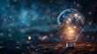 Earth hour background. Blue planet earth in space in a glowing light bulb. copy space
