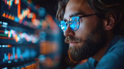 Poster - Crypto trader analyzing stock market indicators for best investment strategy, financial data and charts. Generative AI.