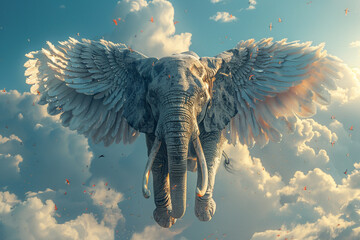 Wall Mural - Elephant flying in the sky