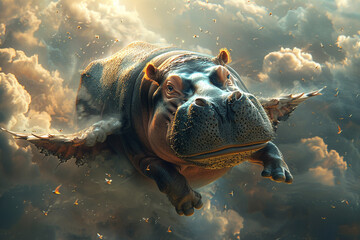 Wall Mural - Hippo potamus flying in the sky