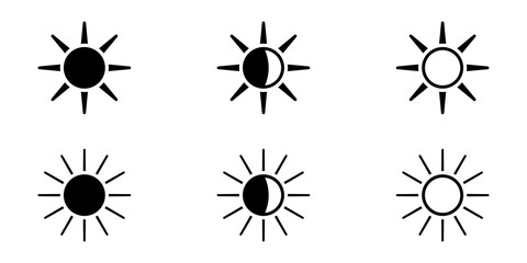 Wall Mural - Set of brightness control icons with level variation isolated on white background – Simple icons for adjusting screen brightness and contrast levels