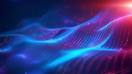 luminous particles as science fiction background or modern abstract blue background of particles with depth of field, neon, Particles form line and string structure.