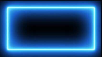 Wall Mural - Glowing rectangle in neon electric blue on black. Abstract background, overlay or design element.