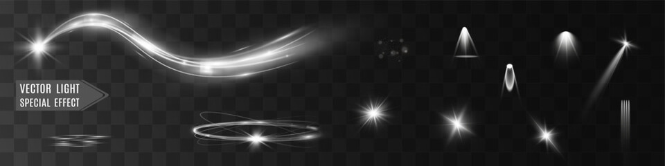 Wall Mural - light white wave and spotlight shine effect,glow line sparkle shine. silver white wavy effects.