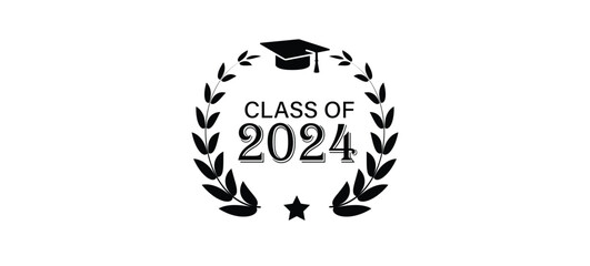 Wall Mural - Class of 2024, word lettering script banner. Congrats Graduation lettering with academic cap
