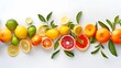 Fresh Citrus Fruits Spread on a White Background, Colorful Healthy Eating. Vibrant Assortment of Lemons, Oranges, and Limes. Perfect for Dietary and Nutrition Concepts. AI