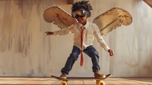 Child With Cardboard Wings Skating