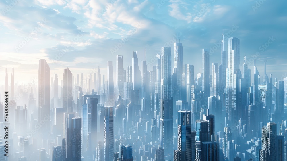 A futuristic city skyline dominated by towering skyscrapers designed by ...