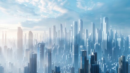 Wall Mural - A futuristic city skyline dominated by towering skyscrapers designed by visionary engineers, symbolizing progress and innovation