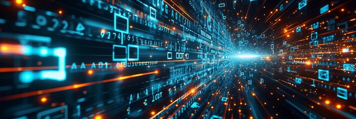 Big data analysis abstract background, set in a virtual interface with 3D data constructs floating against a digital backdrop, representing the complexity and expansiveness of big data.