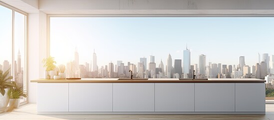 Poster - Kitchen overlooking urban skyline