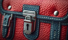 A Detailed Close-up View Of A Red Purse With A Lock. 