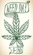 Banner with Cannabis Leaf Drawing and Ribbons for Weed Day, Vector Illustration
