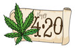 Parchment with Cannabis Leaf Announcing a Happy 4 20, Vector Illustration