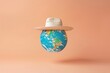 Earth globe with summer hat. Ai generative art