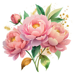 Wall Mural - A bouquet of pink peons peony flowers with gold accents. The flowers are arranged in a way that they look like they are in a vase. Scene is one of elegance and sophistication