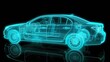 © melhak - Smart Car Sedan Outlined Modeling in Teal on a Dark Background - Innovation in Transportation, Eco-friendly Vehicles, Smart Mobility Solutions - Automotive Industry, Green Technology