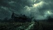 Tempest Over the Homestead,
In this evocative scene, an isolated homestead stands under the foreboding sky of an impending storm, with lightning piercing the darkness,