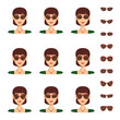 Woman tries on different models of sunglasses, vector illustration