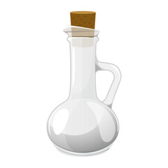 Empty glass bottle with cork stopper for water, wine or oil. Magic blank vessel for potions. Empty jar for milk, vinegar or juice. Flat design vector illustration isolated on white background