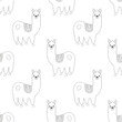 outline seamless pattern with cute llama