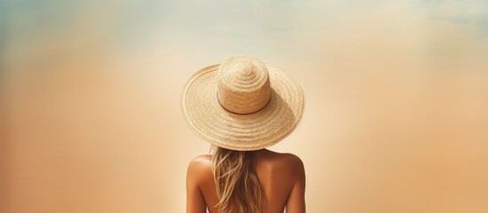 Wall Mural - A relaxed lady in a brimmed hat resting on the shore