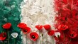 Red poppy flowers on background with Italy flag. Liberation day holiday. Festa della liberazione
