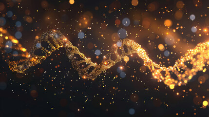Fototapete - Glowing dna strand against dark background