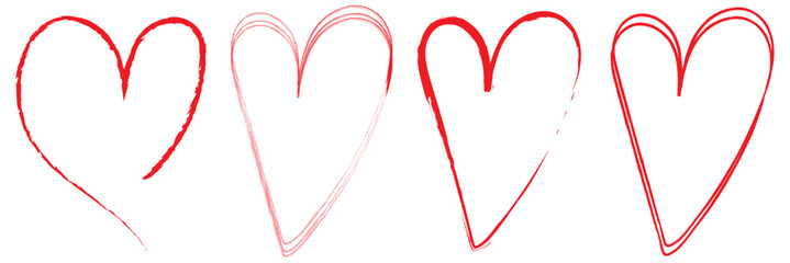 Wall Mural - hand drawn hearts. hand drawn love symbol collection. grunge illustrated heart set. vector illustrat