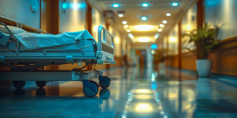 Empty hospital beds in hospital waiting room