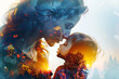 Stunning double exposure poster featuring a loving mother and child, symbolizing the bond and tenderness of motherhood
