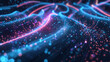 
A futuristic technology wavy background with neon lights pulsating, digital circuits intertwining, glowing particles floating in a dark digital space,