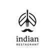 Indian People With Turban Fork With Mustache Food Restaurant Logo
